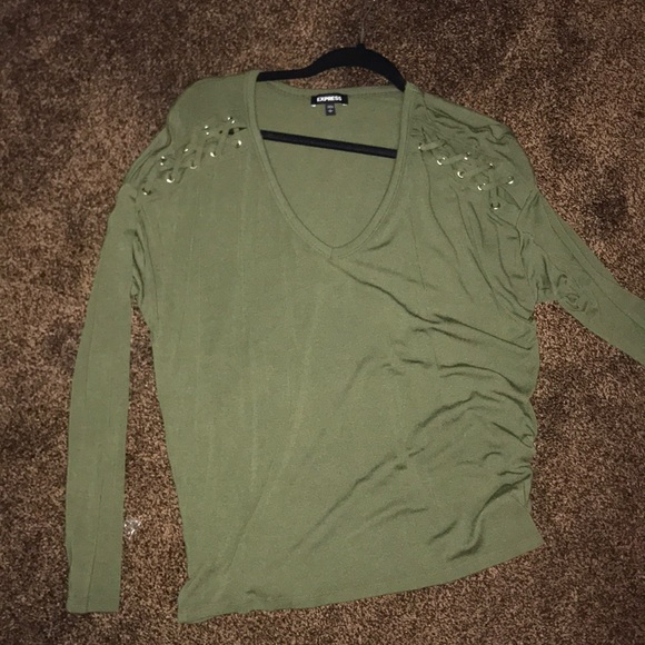 Express tie detail olive top - Picture 1 of 3